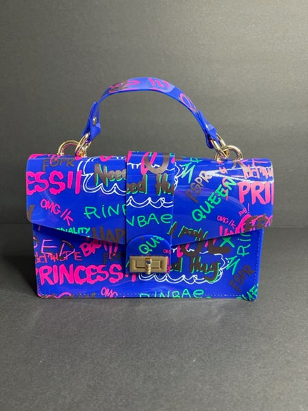 Tiff Blue Graffiti PVC Handbag – StepNPretty